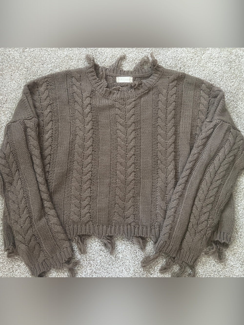 Altar'd State Brown Cable Knit Tassel Pullover
